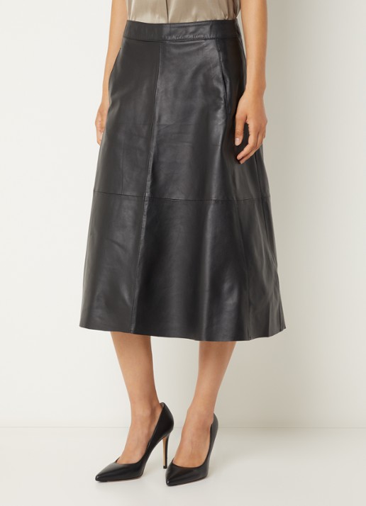 Bruuns Bazaar Ireni midi rok van lamsleer - detail zwart