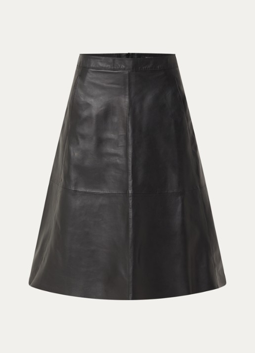 Bruuns Bazaar Ireni midi rok van lamsleer - voorkant 2 zwart