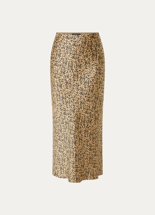 Bruuns Bazaar Joanelle maxi rok van satijn - voorkant 3 camel