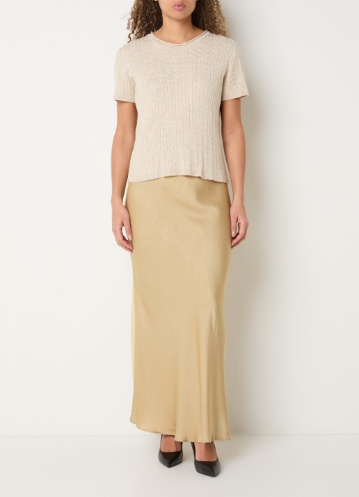 Bruuns Bazaar Joanelle maxi rok van satijn - voorkant 2 beige