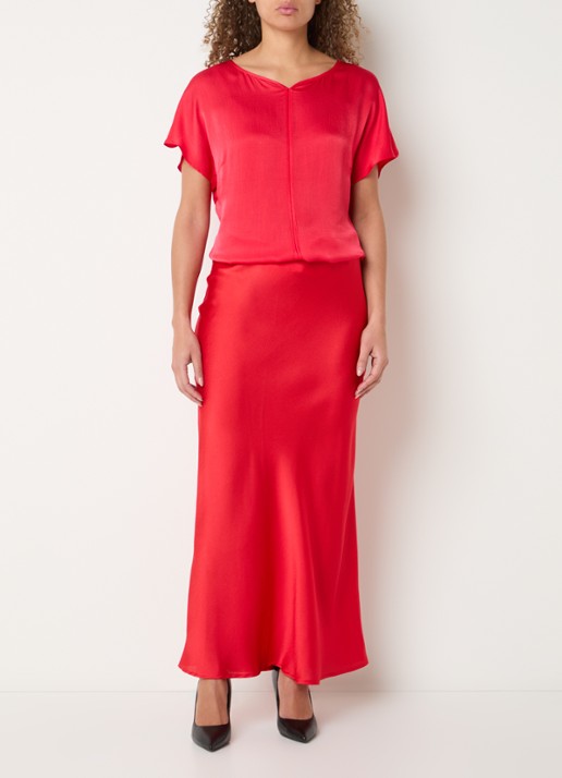 Bruuns Bazaar Joanelle maxi rok van satijn - voorkant 4 rood