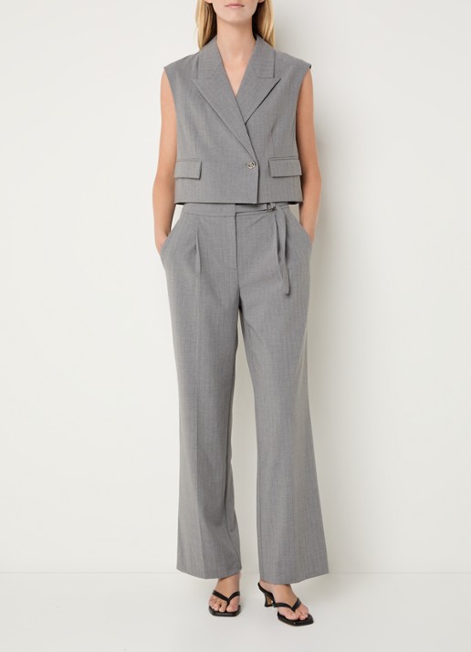 Bruuns Bazaar Linis cropped gilet met krijtstreep - voorkant 4 grijs