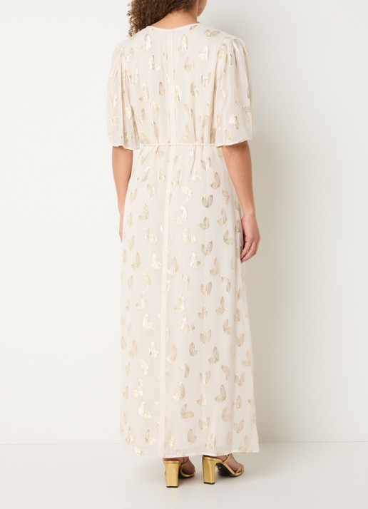 Bruuns Bazaar Majlyasa maxi tuniekjurk met print en lurex - achterkant 2 creme