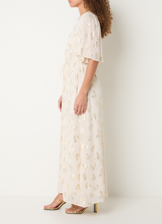 Bruuns Bazaar Majlyasa maxi tuniekjurk met print en lurex - voorkant 4 creme