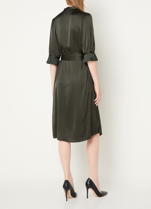 Bruuns Bazaar Midi blousejurk met strikceintuur - achterkant groen