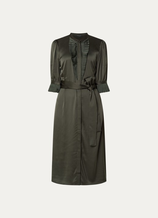 Bruuns Bazaar Midi blousejurk met strikceintuur - voorkant 2 groen