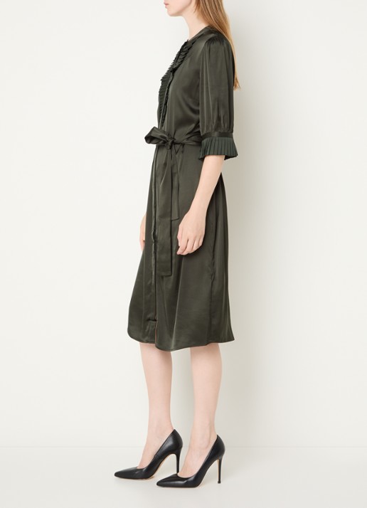 Bruuns Bazaar Midi blousejurk met strikceintuur - voorkant 3 groen