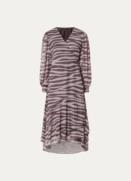 Bruuns Bazaar Phlox Nora maxi wikkeljurk van mesh met print - voorkant bruin