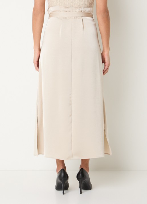 Bruuns Bazaar Surina maxi rok van satijn met ceintuur - achterkant beige