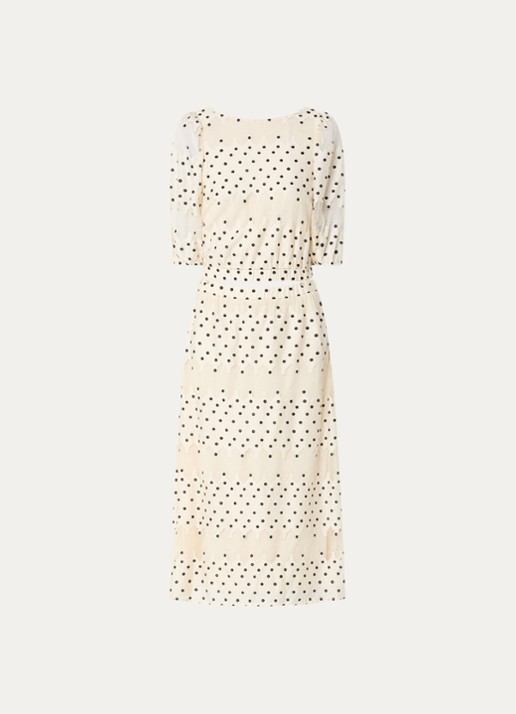 Bruuns Bazaar Tahina midi jurk met pofmouw - voorkant ivoor