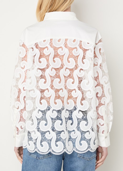 Bruuns Bazaar Viveca semi-transparante blouse van mesh met broderie - achterkant wit