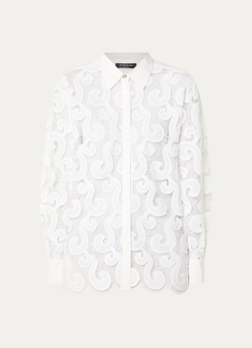Bruuns Bazaar Viveca semi-transparante blouse van mesh met broderie - voorkant 3 wit