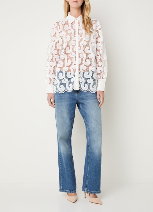 Bruuns Bazaar Viveca semi-transparante blouse van mesh met broderie - voorkant 4 wit