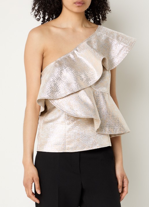 Bruuns Bazaar Wallichia top met volant en asymmetrische hals - detail 2 goud