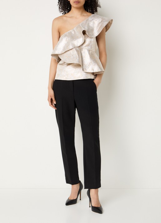 Bruuns Bazaar Wallichia top met volant en asymmetrische hals - voorkant 4 goud
