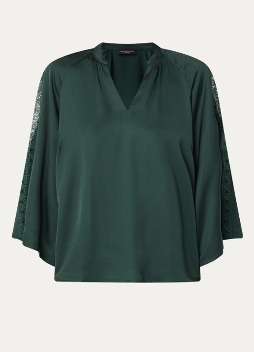 Bruuns Bazaar Wicki top van satijn met details van kant - voorkant groen