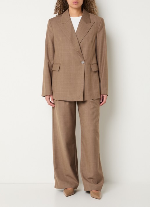 Bruuns Bazaar Willi blazer met klepzakken en schoudervulling - voorkant 4 bruin