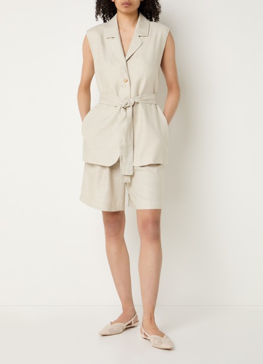 Bruuns Bazaar Winnia high waist wide fit korte broek met steekzakken - voorkant 4 creme
