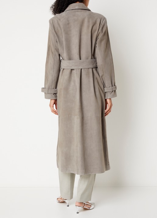 Bruuns Bazaar Wiolas trenchcoat van suéde met ceintuur - achterkant 3 grijs