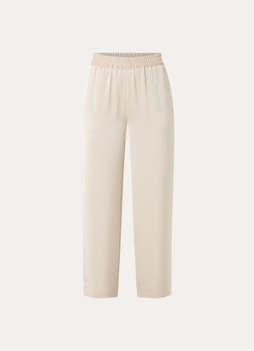 Bruuns Bazaar Zalia high waist loose fit broek van satijn - voorkant beige