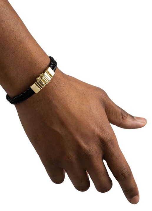 Buddha to Buddha Barbara armband van gevlochten leer - voorkant 2 goud