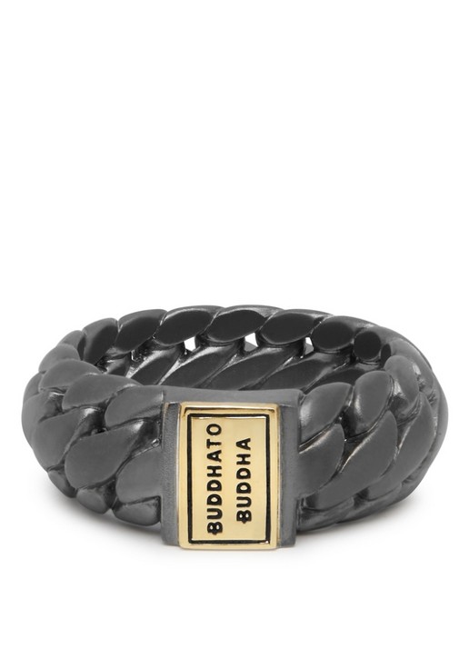 Buddha to Buddha Ben Small ring van zilver met detail van 14 karaat goud - voorkant 3 donkergrijs
