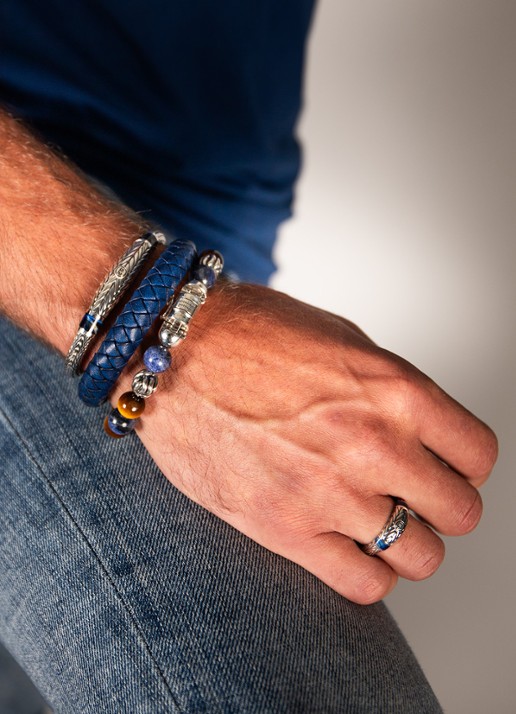 Buddha to Buddha Ben wikkelarmband van leer  - voorkant donkerblauw