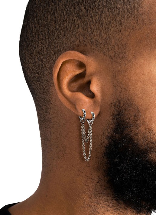 Buddha to Buddha Double Chain enkele ooring  - voorkant 2 zilver