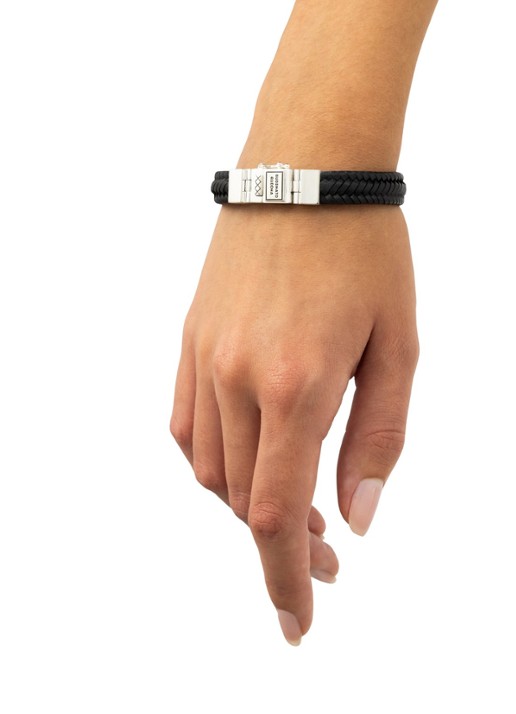 Buddha to Buddha Edwin Small armband van gevlochten leer - voorkant 2 zwart