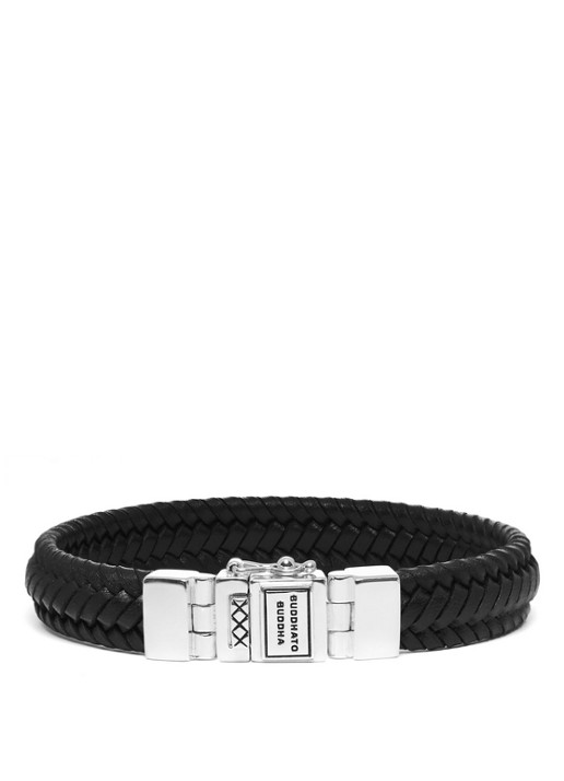 Buddha to Buddha Edwin Small armband van gevlochten leer - voorkant 3 zwart