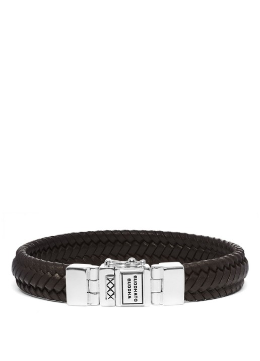Buddha to Buddha Edwin Small armband van gevlochten leer - voorkant 3 donkerbruin