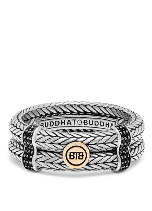 Buddha to Buddha Ellen Double Limited ring van zilver met detail van 14 karaat goud