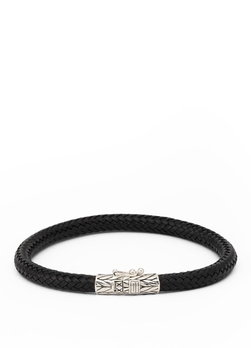 Buddha to Buddha Ellen wikkelarmband van gevlochten leer - voorkant 2 zwart