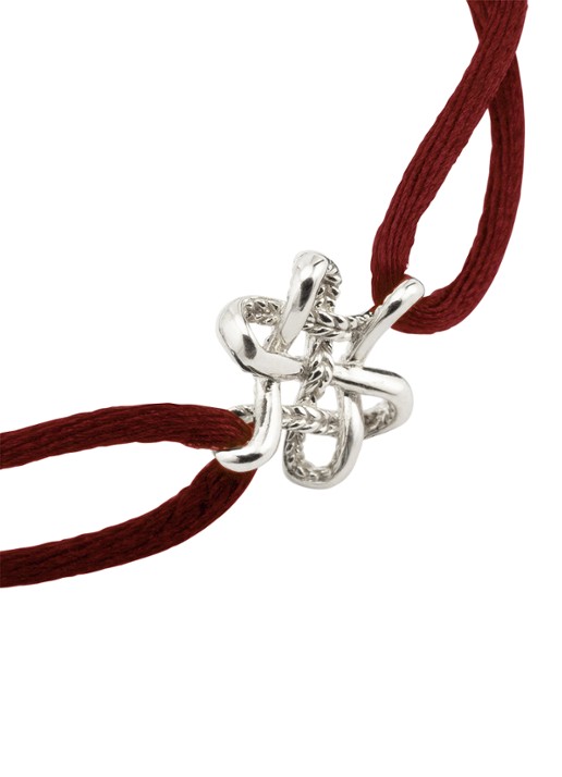 Buddha to Buddha Endless Knot Cord armband van zilver - detail 4 rood