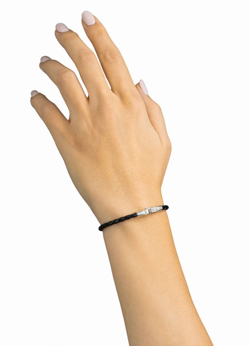Buddha to Buddha George Mini armband van gevlochten leer - detail zilver