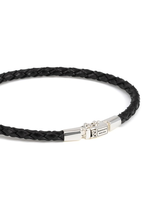 Buddha to Buddha George Mini armband van gevlochten leer - detail 2 zilver