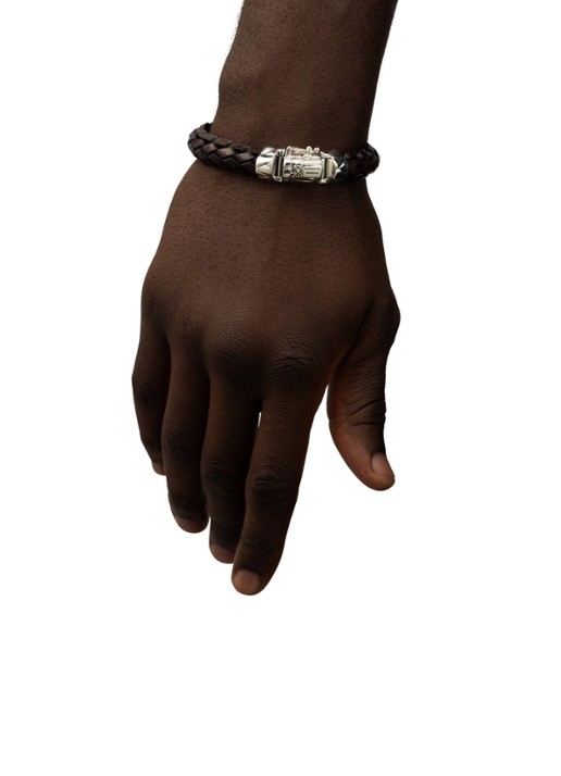 Buddha to Buddha Mangky armband van gevlochten leer - voorkant 2 donkerbruin