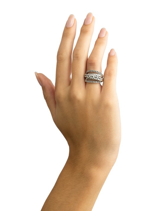 Buddha to Buddha Multi Chain Nathalie ring van zilver - voorkant 2 zilver