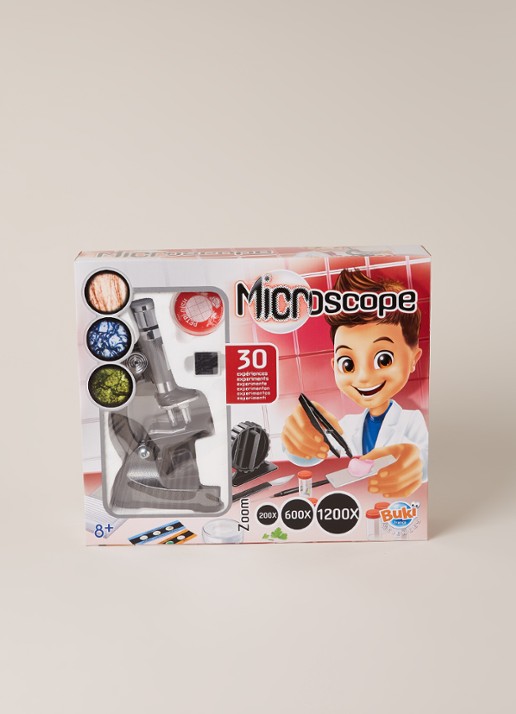 Buki Microscoop set met 30 experimenten  - voorkant 2 donkergrijs