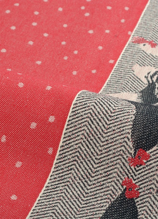 Bunzlau Castle Chickens theedoek van  katoen 65 x 65 cm - voorkant 2 rood