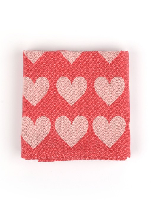 Bunzlau Castle Hearts theedoek 65 x 65 cm  - detail rood