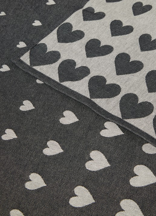 Bunzlau Castle Hearts theedoek van  katoen 65 x 65 cm - detail donkergrijs