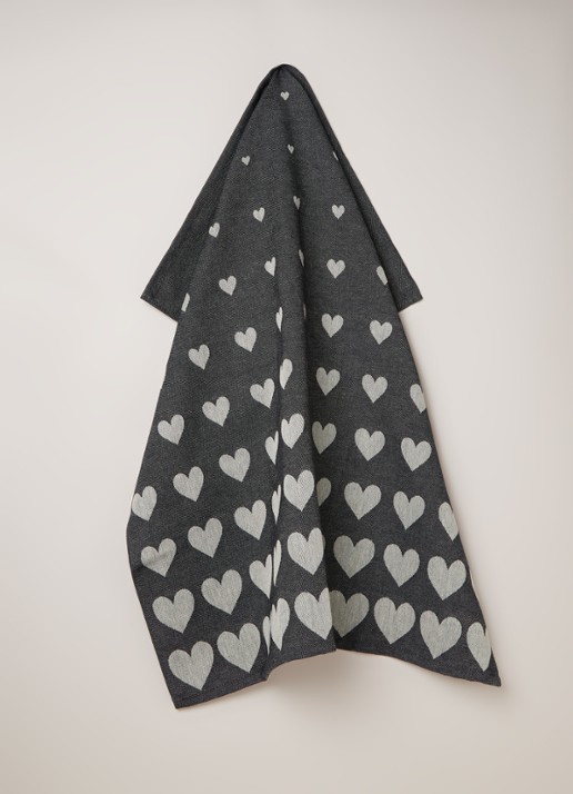 Bunzlau Castle Hearts theedoek van  katoen 65 x 65 cm - voorkant 3 donkergrijs