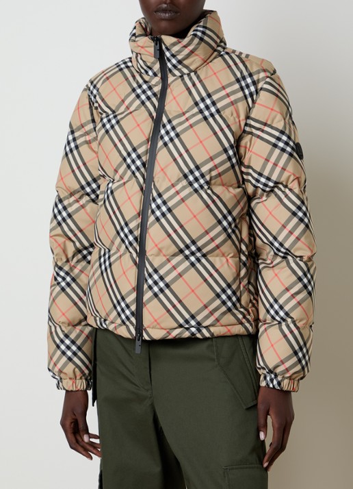 Burberry Ambleside pufferjack met ruitdessin en steekzakken - detail zand