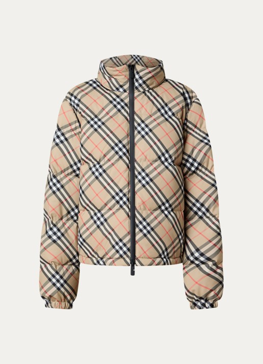 Burberry Ambleside pufferjack met ruitdessin en steekzakken - voorkant 4 zand