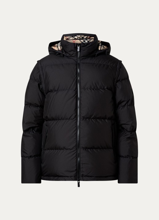 Burberry Bideford puffer jack met afneembare capuchon en mouwen - voorkant 5 zwart