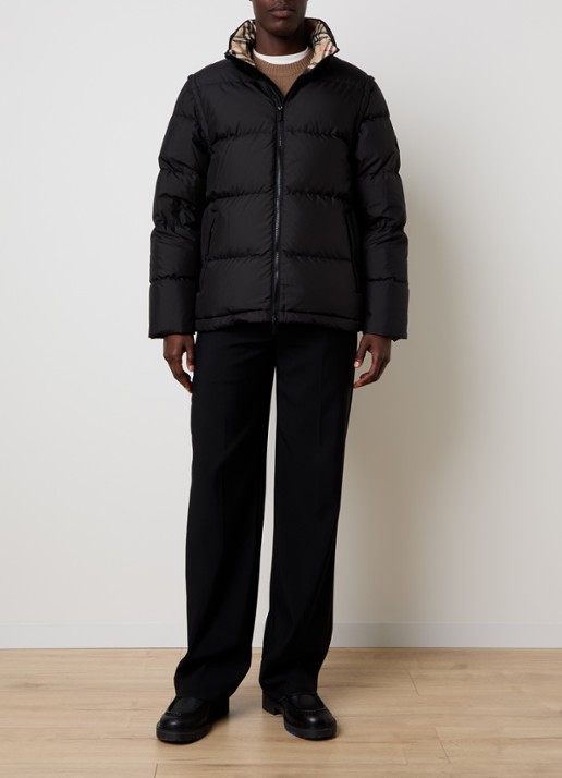 Burberry Bideford puffer jack met afneembare capuchon en mouwen - voorkant 6 zwart