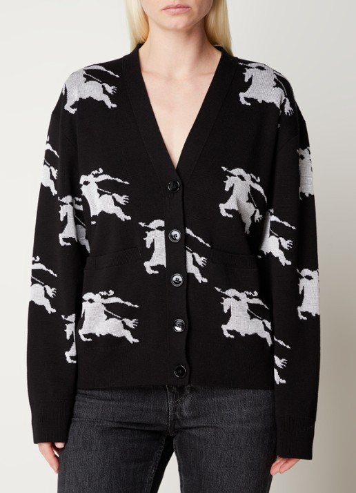 Burberry Brittany fijngebreid vest in zijdeblend met logoprint - detail 4 zwart