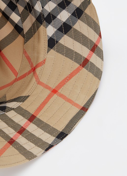 Burberry Bucket hoed met ruitdessin - detail beige