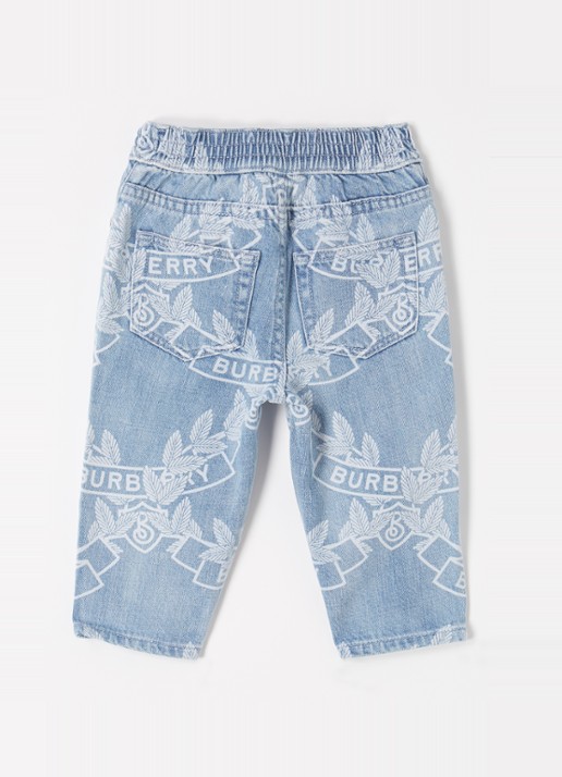 Burberry Carven tapered fit jeans met logoprint - voorkant 2 lichtblauw